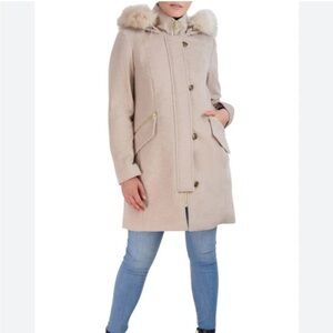 Cole Haan Faux Fur Trimmed Hooded Coat sz 10 NWT